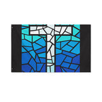 Blue Stained Glass Cross Print Polyester Flag