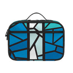 Blue Stained Glass Cross Print Portable Lunch Bag