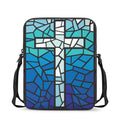 Blue Stained Glass Cross Print Rectangular Crossbody Bag