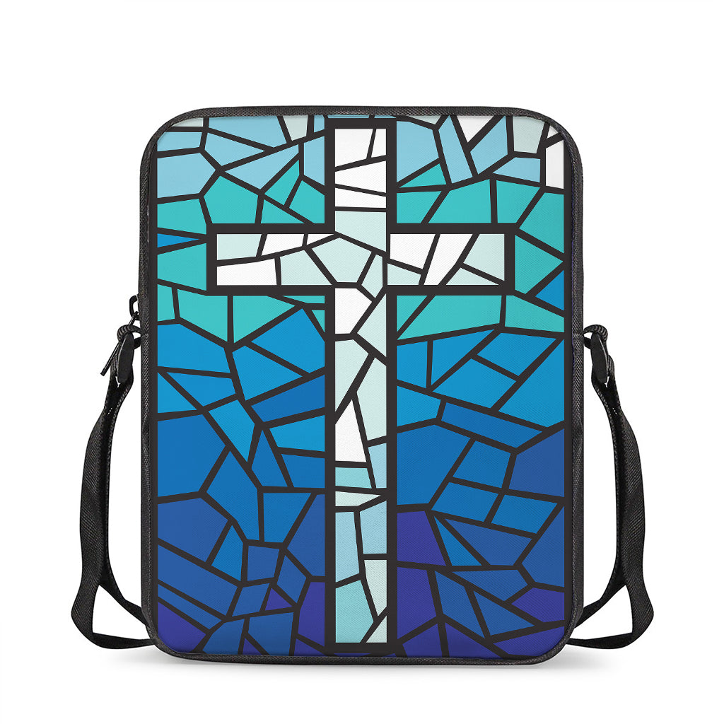 Blue Stained Glass Cross Print Rectangular Crossbody Bag