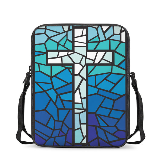 Blue Stained Glass Cross Print Rectangular Crossbody Bag