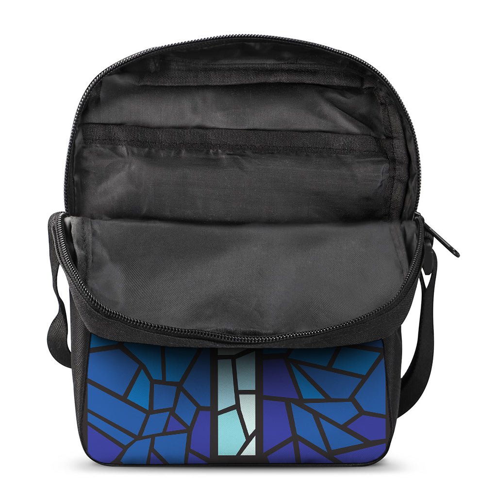 Blue Stained Glass Cross Print Rectangular Crossbody Bag
