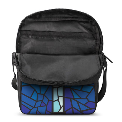 Blue Stained Glass Cross Print Rectangular Crossbody Bag