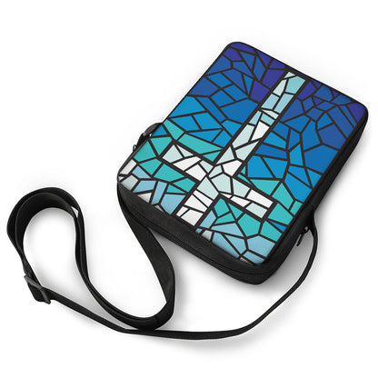 Blue Stained Glass Cross Print Rectangular Crossbody Bag