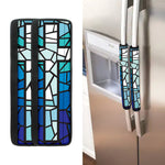 Blue Stained Glass Cross Print Refrigerator Handle Covers