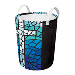 Blue Stained Glass Cross Print Round Laundry Basket