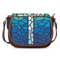 Blue Stained Glass Cross Print Saddle Bag