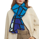 Blue Stained Glass Cross Print Scarf