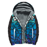 Blue Stained Glass Cross Print Sherpa Lined Zip Up Hoodie