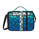 Blue Stained Glass Cross Print Shoulder Strap Bible Bag