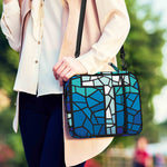 Blue Stained Glass Cross Print Shoulder Strap Bible Bag