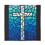 Blue Stained Glass Cross Print Silk Bandana