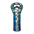 Blue Stained Glass Cross Print Single Neoprene Wine Tote