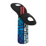 Blue Stained Glass Cross Print Single Neoprene Wine Tote