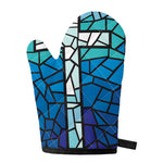 Blue Stained Glass Cross Print Single Oven Mitt