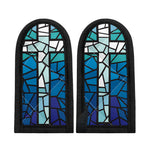 Blue Stained Glass Cross Print Skillet Handle Cover