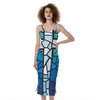 Blue Stained Glass Cross Print Slim Fit Midi Cami Dress