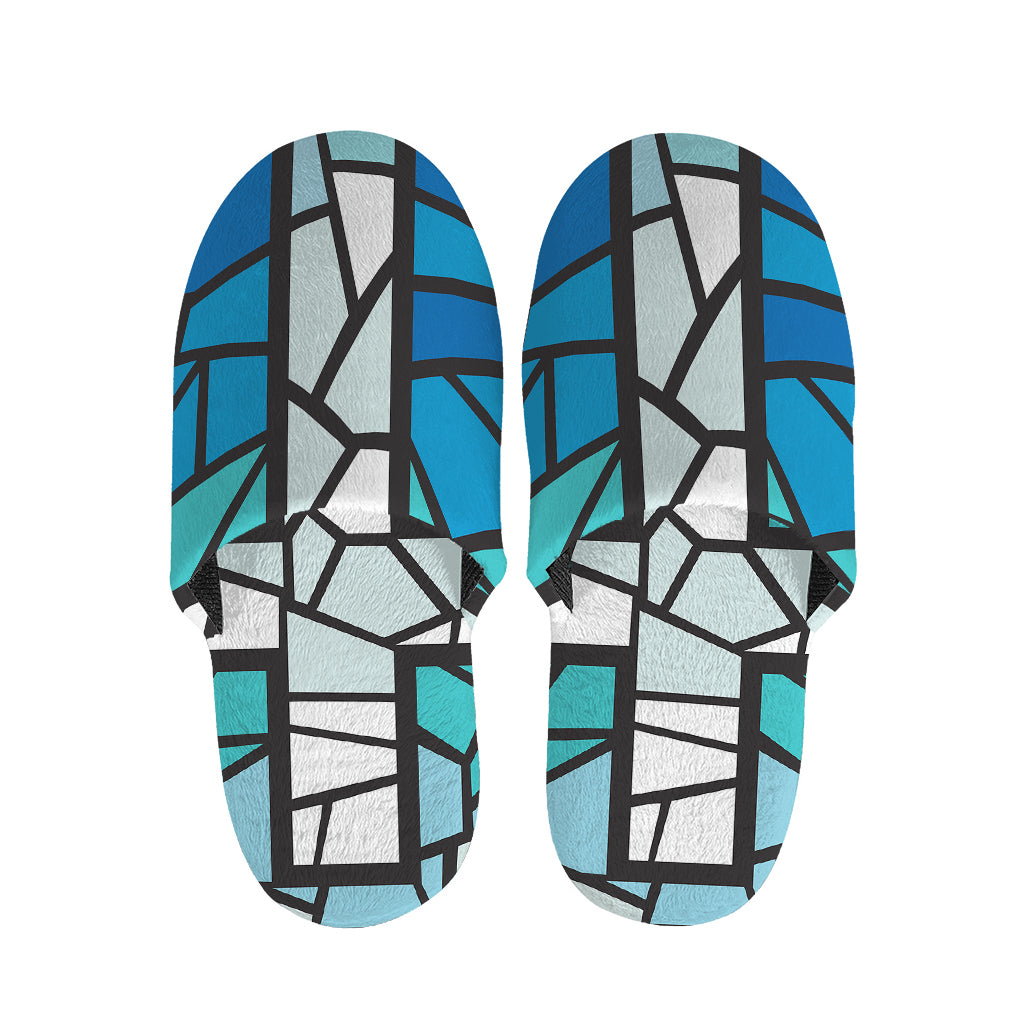 Blue Stained Glass Cross Print Slippers
