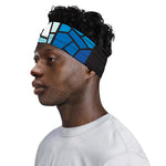 Blue Stained Glass Cross Print Sports Headband