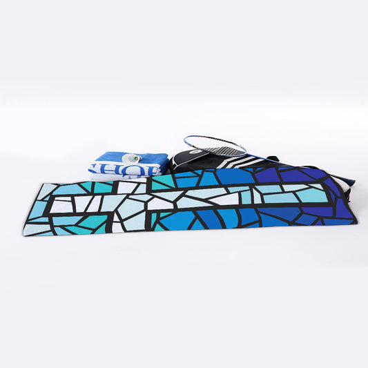 Blue Stained Glass Cross Print Sports Towel