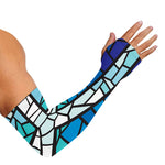 Blue Stained Glass Cross Print Sun Protection Arm Sleeves
