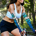Blue Stained Glass Cross Print Sun Protection Arm Sleeves