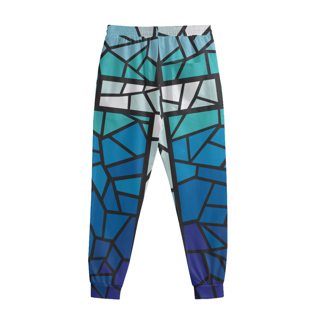 Blue Stained Glass Cross Print Sweatpants