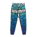 Blue Stained Glass Cross Print Sweatpants