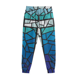 Blue Stained Glass Cross Print Sweatpants