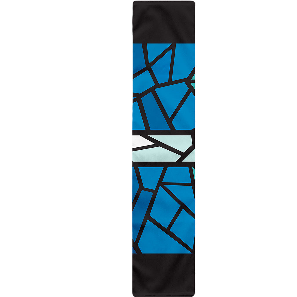 Blue Stained Glass Cross Print Table Runner