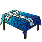 Blue Stained Glass Cross Print Tablecloth