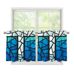 Blue Stained Glass Cross Print Tier Curtains