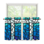 Blue Stained Glass Cross Print Tier Curtains