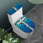 Blue Stained Glass Cross Print Toilet Lid And Tank Cover Set