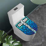 Blue Stained Glass Cross Print Toilet Lid Cover