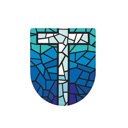 Blue Stained Glass Cross Print Toilet Lid Cover