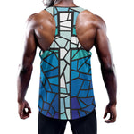 Blue Stained Glass Cross Print Training Tank Top