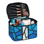 Blue Stained Glass Cross Print Travel Makeup Bag