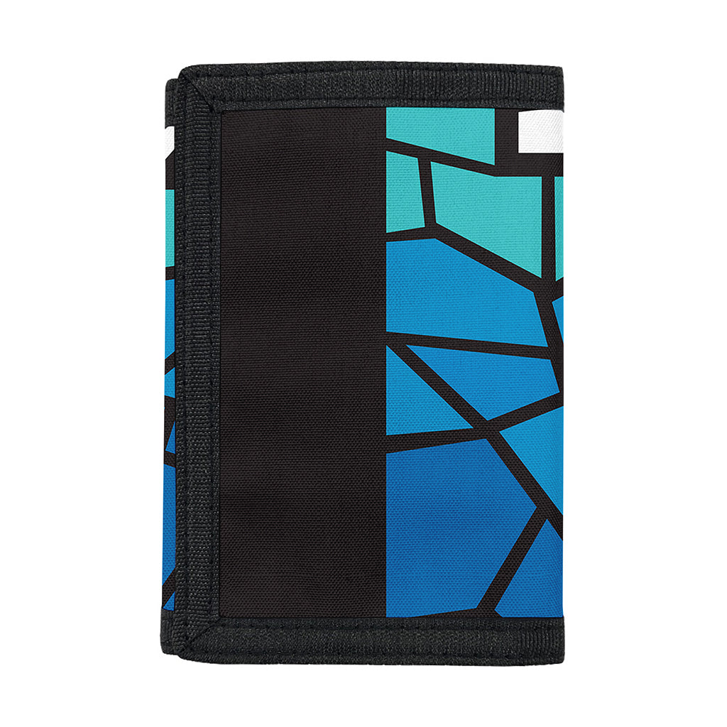 Blue Stained Glass Cross Print Trifold Wallet