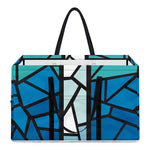 Blue Stained Glass Cross Print Utility Tote Bag