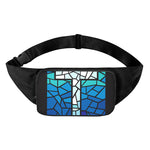 Blue Stained Glass Cross Print Waist Bag