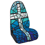 Blue Stained Glass Cross Print Waterproof Car Seat Cover