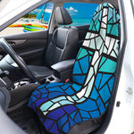 Blue Stained Glass Cross Print Waterproof Car Seat Cover