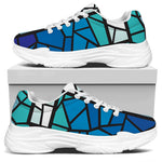 Blue Stained Glass Cross Print White Chunky Shoes