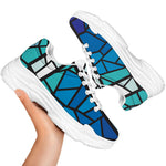 Blue Stained Glass Cross Print White Chunky Shoes