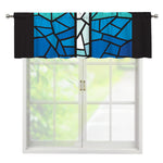 Blue Stained Glass Cross Print Window Valance