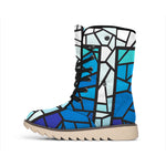 Blue Stained Glass Cross Print Winter Boots