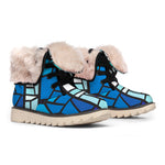 Blue Stained Glass Cross Print Winter Boots