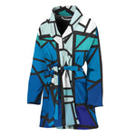 Blue Stained Glass Cross Print Women's Bathrobe