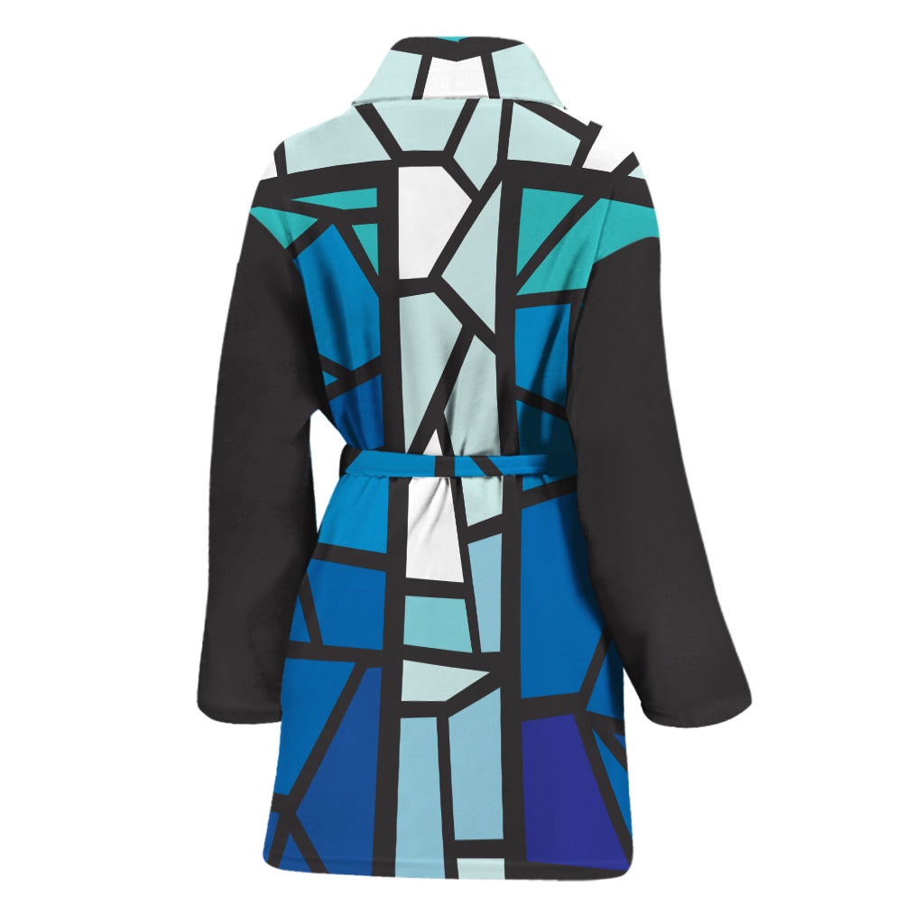 Blue Stained Glass Cross Print Women's Bathrobe